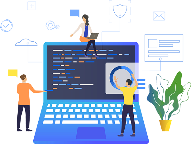 Website development team coding and designing on laptop