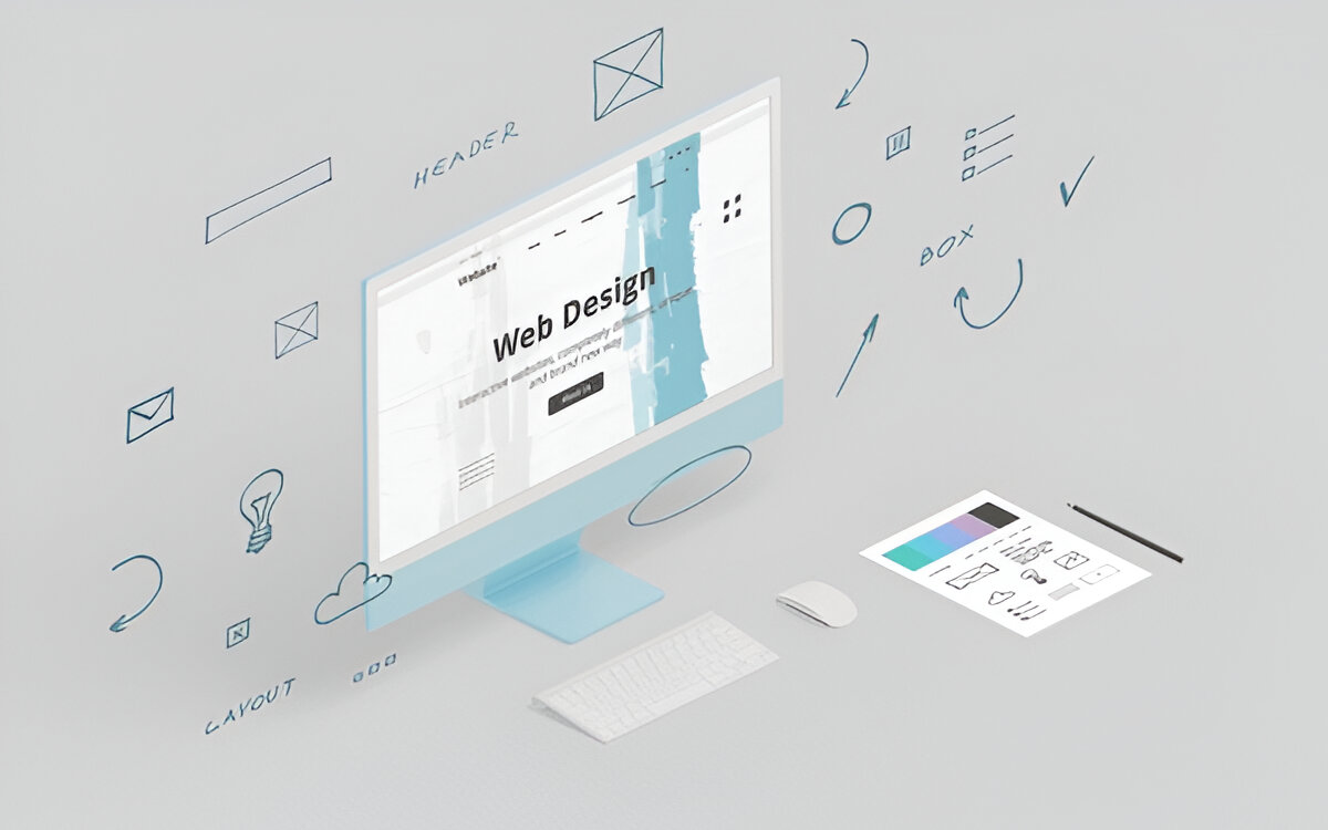 Web design interface with icons showing tool integration features